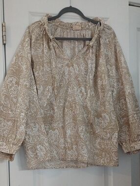 A.N.A NWT  Beige and White Paisley Peasant Blouse Size 2X